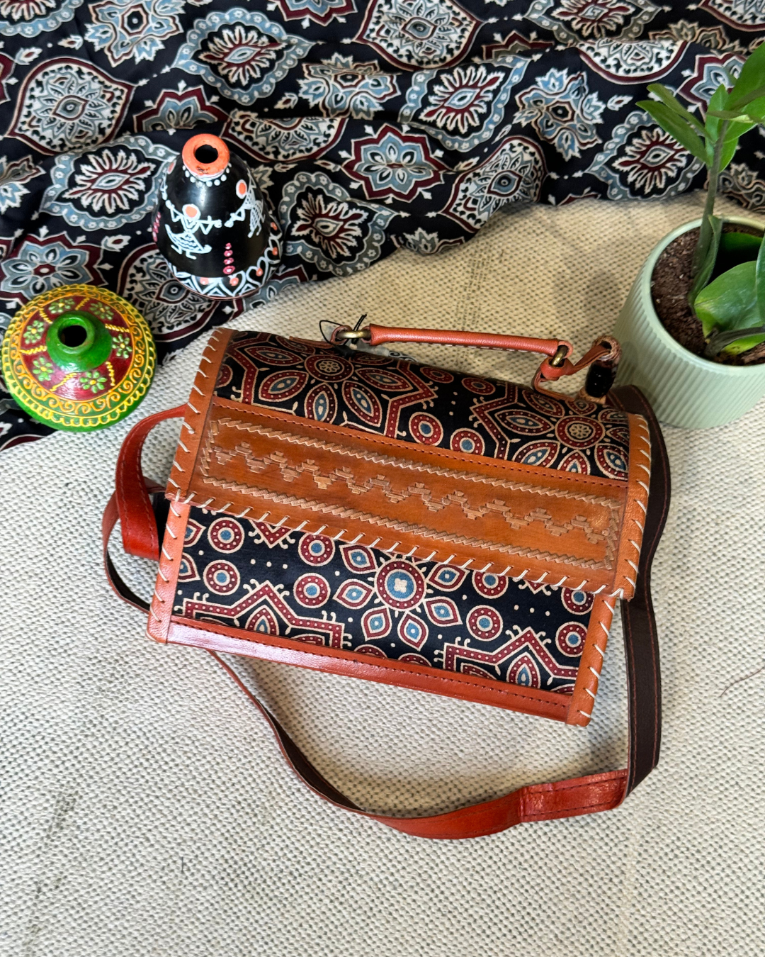 Gujarati Traditional Leather Bag – Hut Shaped Unique Handbag for Women