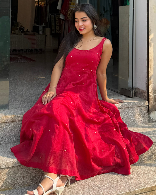 Designer Red Maheshwari Dress for Women – Versatile Outfit for Weddings & Parties