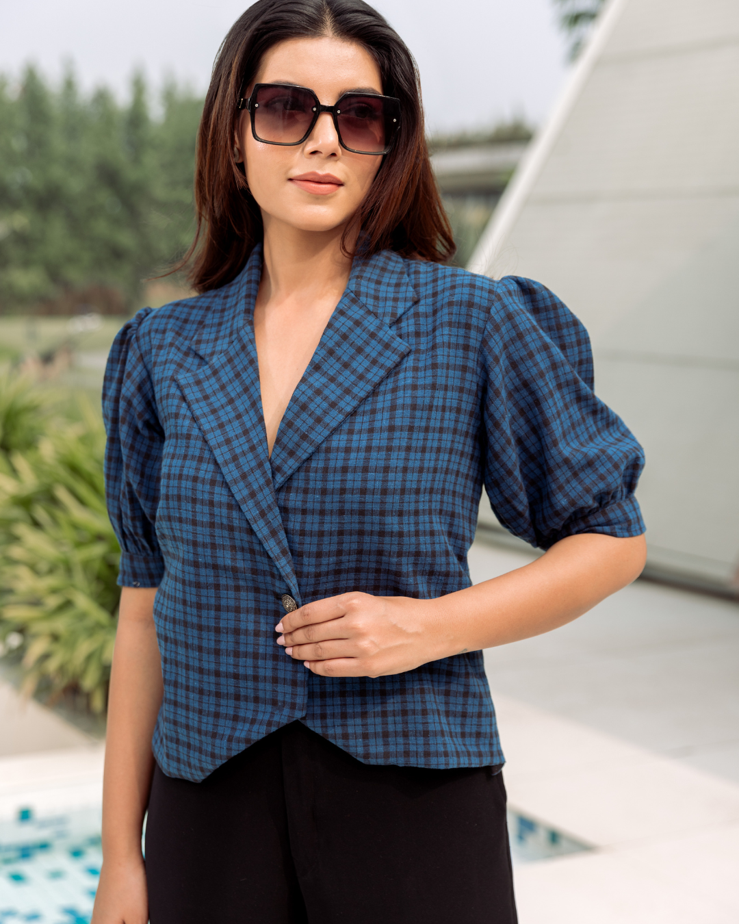 Panchakanya Clothing Kala Cotton Coat styled top – Trendy Checkered Pattern with Button Front