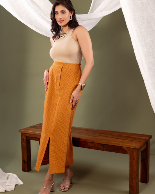Kala Cotton Checks Skirt – Sustainable Handwoven Long Skirt for Women by Panchakanya