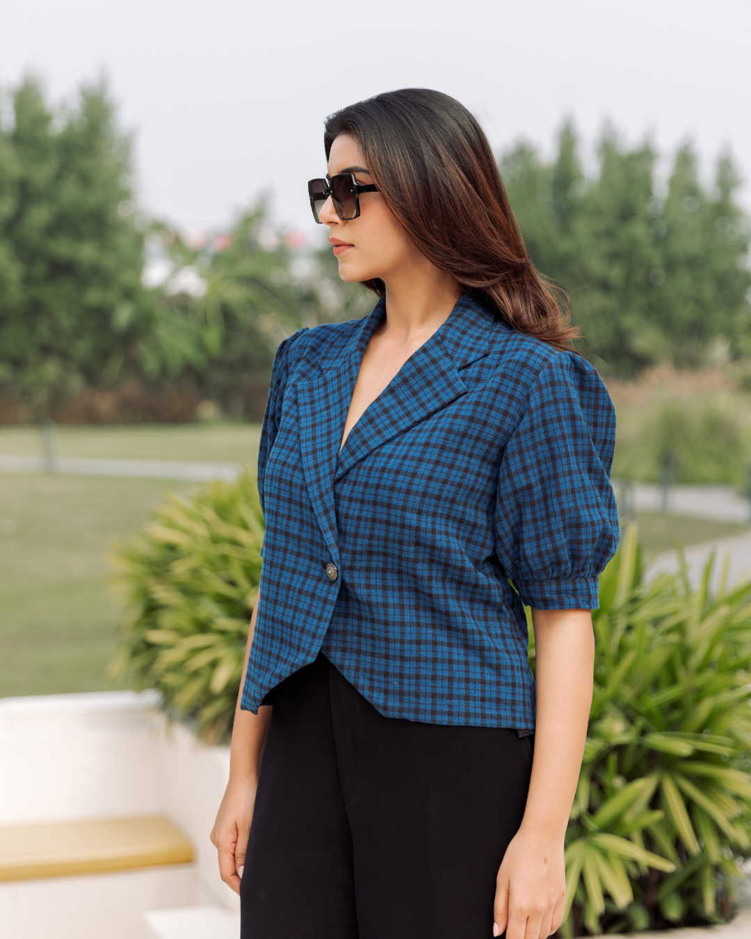 Panchakanya Clothing Kala Cotton Coat styled top – Trendy Checkered Pattern with Button Front