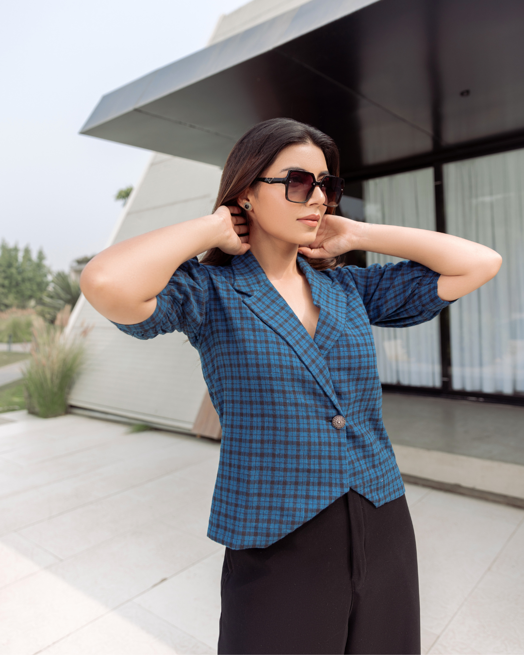 Panchakanya Clothing Kala Cotton Coat styled top – Trendy Checkered Pattern with Button Front