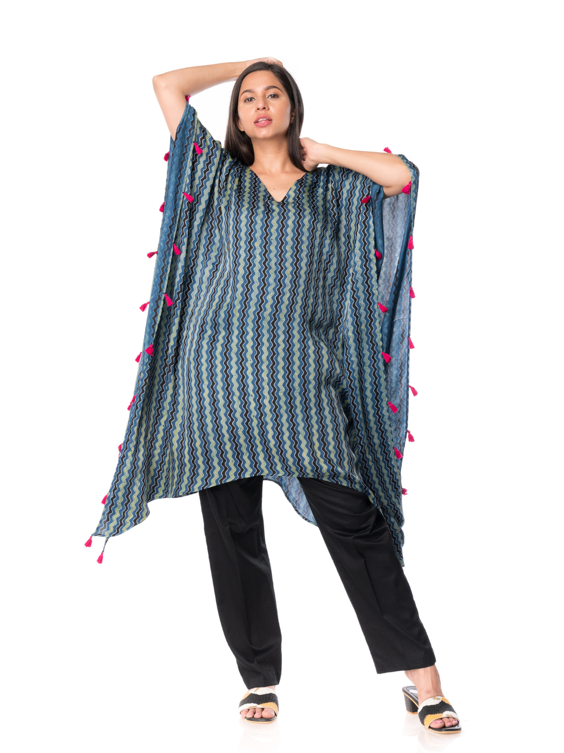 Silk kaftan With Ajrak Print with Pants - Perfect Co-ords Sets For Girls Women