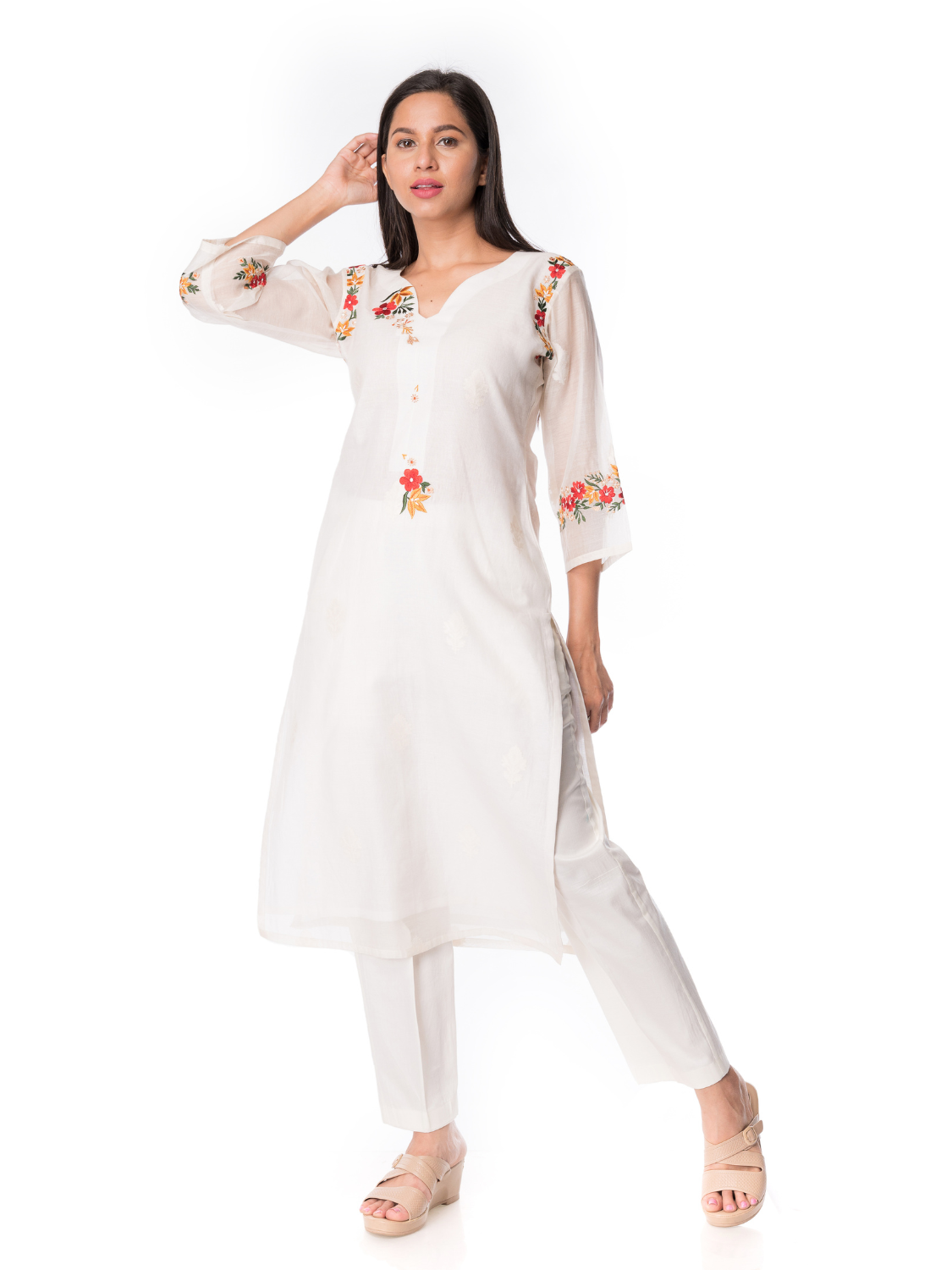 Handloom Off-White Chanderi Silk Kurta For Casual And Ethnic Wear - Panchakanya