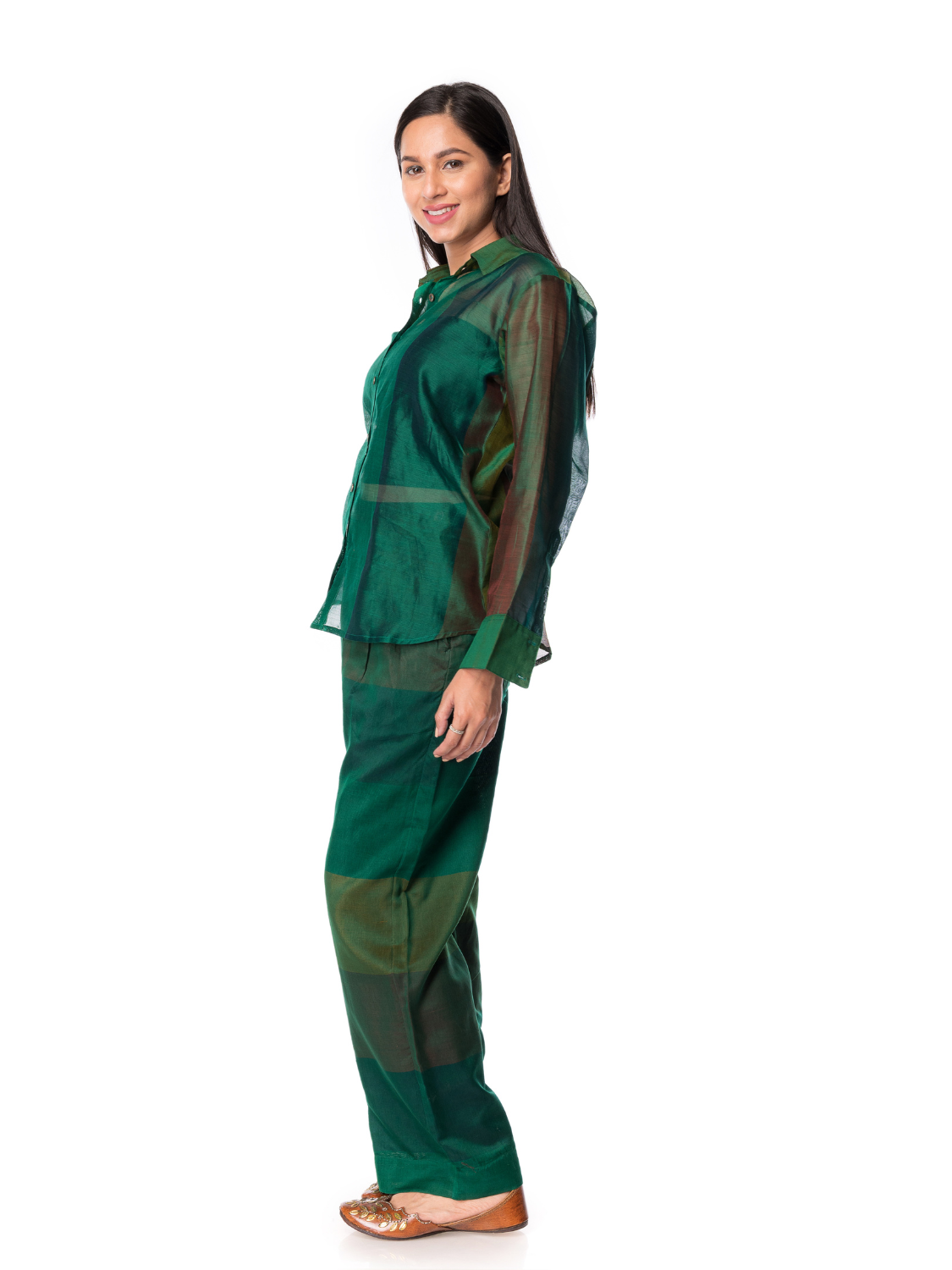 Elegant Bottle Green Maheshwari Silk Co-Ords Sets For Women - Panchakanya Clothing