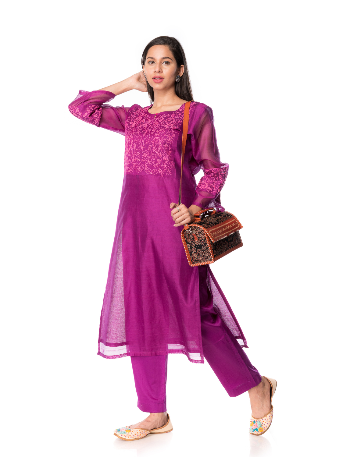 Maheshwari Silk Embroidered Straight kurta