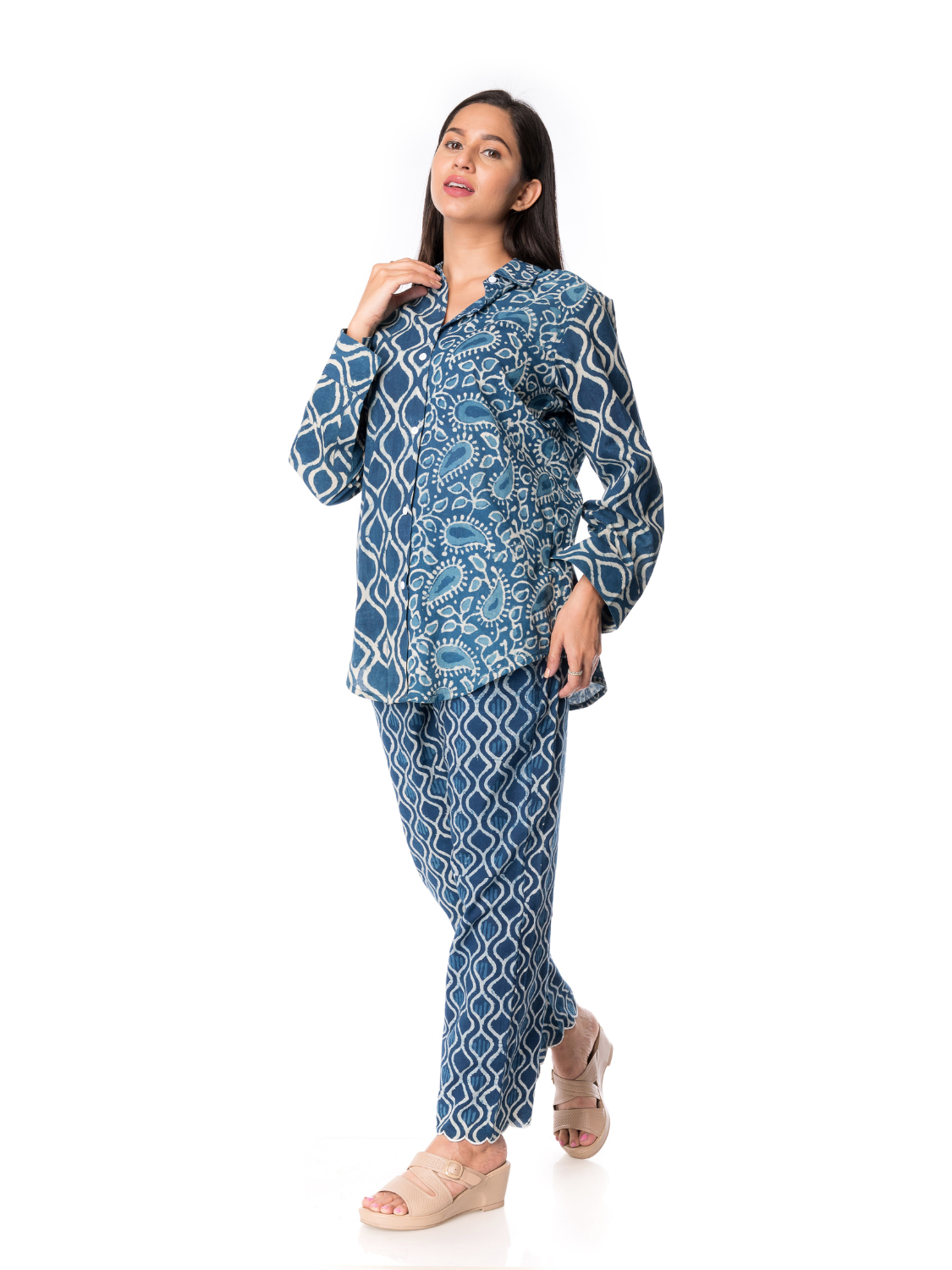 Cotton Hand Block Printed Indigo Co-Ord Set for Women – Panchakanya Clothing