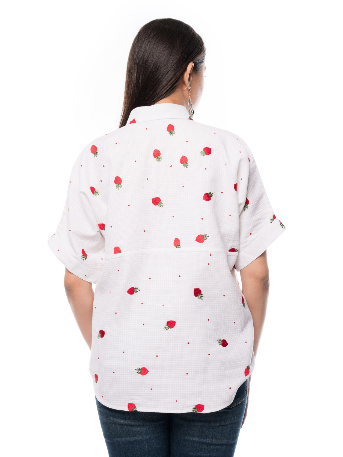 Cotton Embroidery Top With Strawberry Motifs For Women Girls