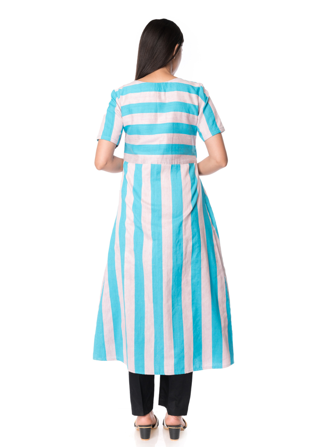 Elegent Turquoise Stripped Khadi Silk Kurta - Panchakanya Clothing