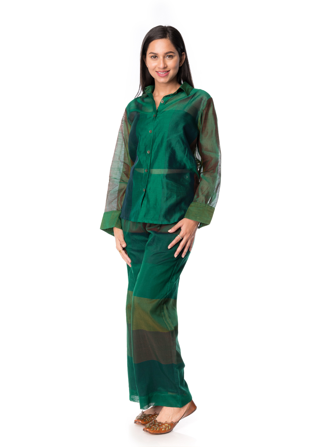 Elegant Bottle Green Maheshwari Silk Co-Ords Sets For Women - Panchakanya Clothing