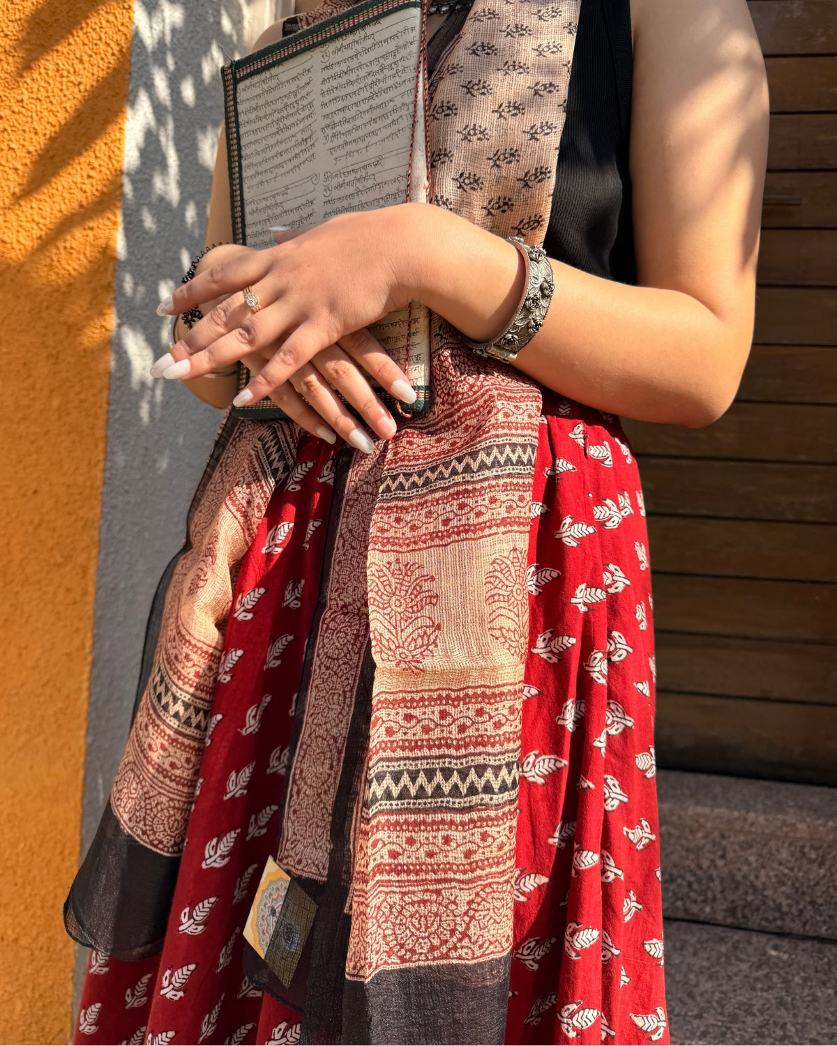 Red Bagh Print Cotton Long Skirt | Hand Block Printed Ethnic Skirt By Panchakanya