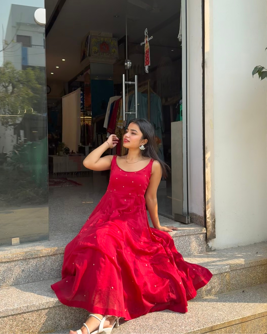 Designer Red Maheshwari Dress for Women – Versatile Outfit for Weddings & Parties