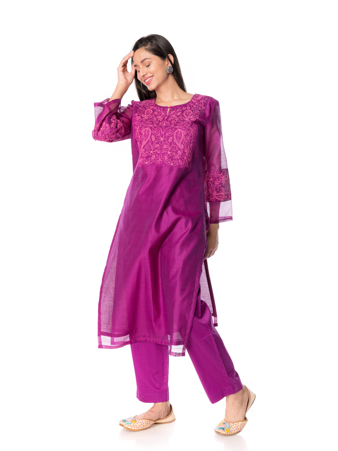 Maheshwari Silk Embroidered Straight kurta