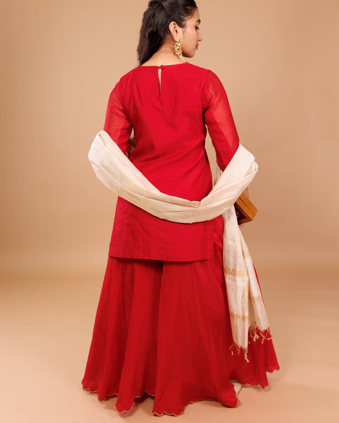 Red Maheshwari Embroidered Short Kurta with Sharara – Festive Wear by Panchakanya Clothing