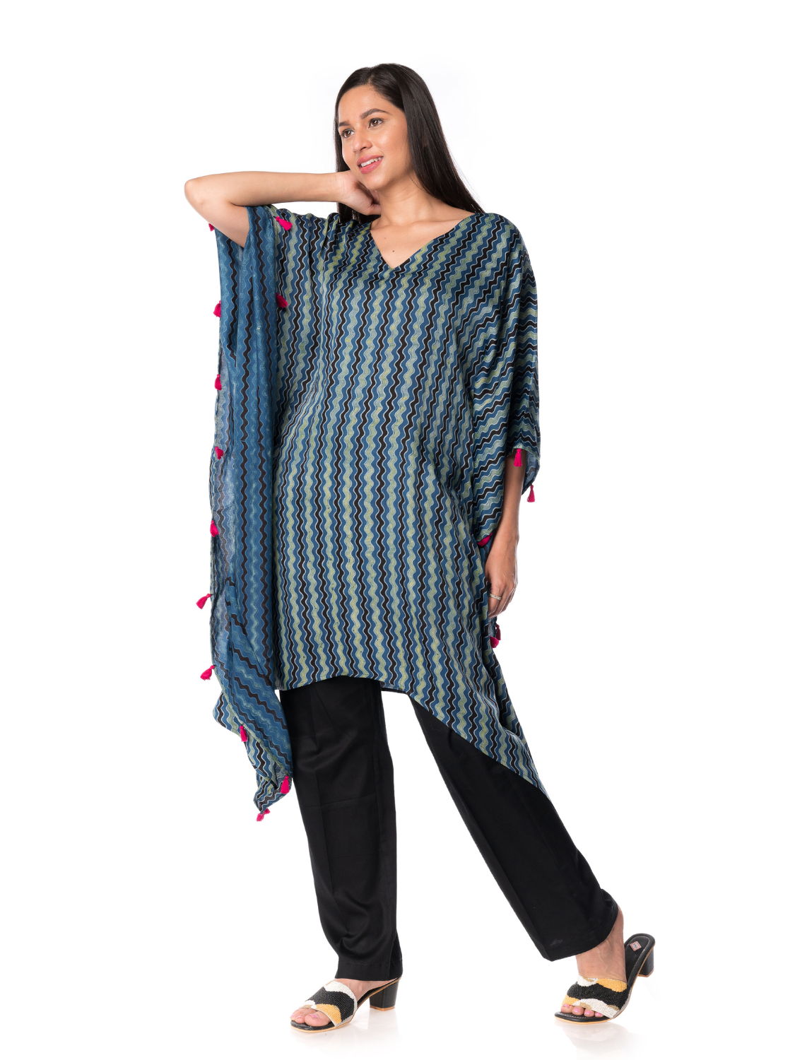 Silk kaftan With Ajrak Print with Pants - Perfect Co-ords Sets For Girls Women