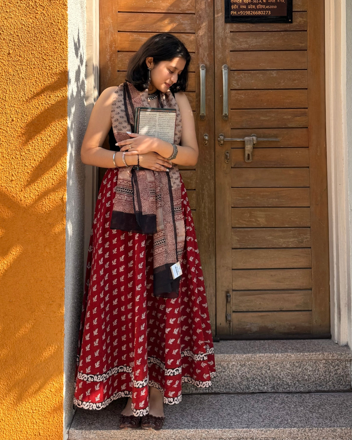 Red Bagh Print Cotton Long Skirt | Hand Block Printed Ethnic Skirt By Panchakanya