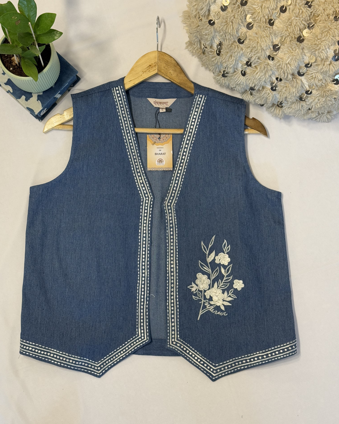 Designer Denim Jacket for Women – Elegant Embroidered Ethnic Jacket