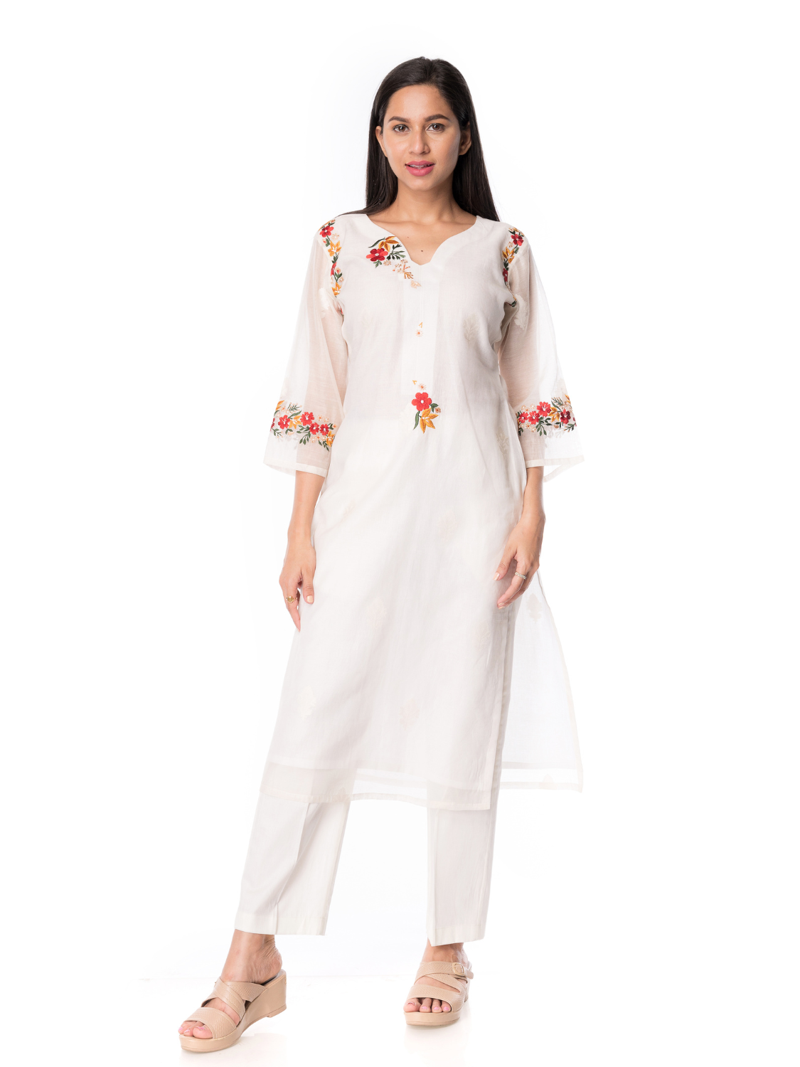 Handloom Off-White Chanderi Silk Kurta For Casual And Ethnic Wear - Panchakanya