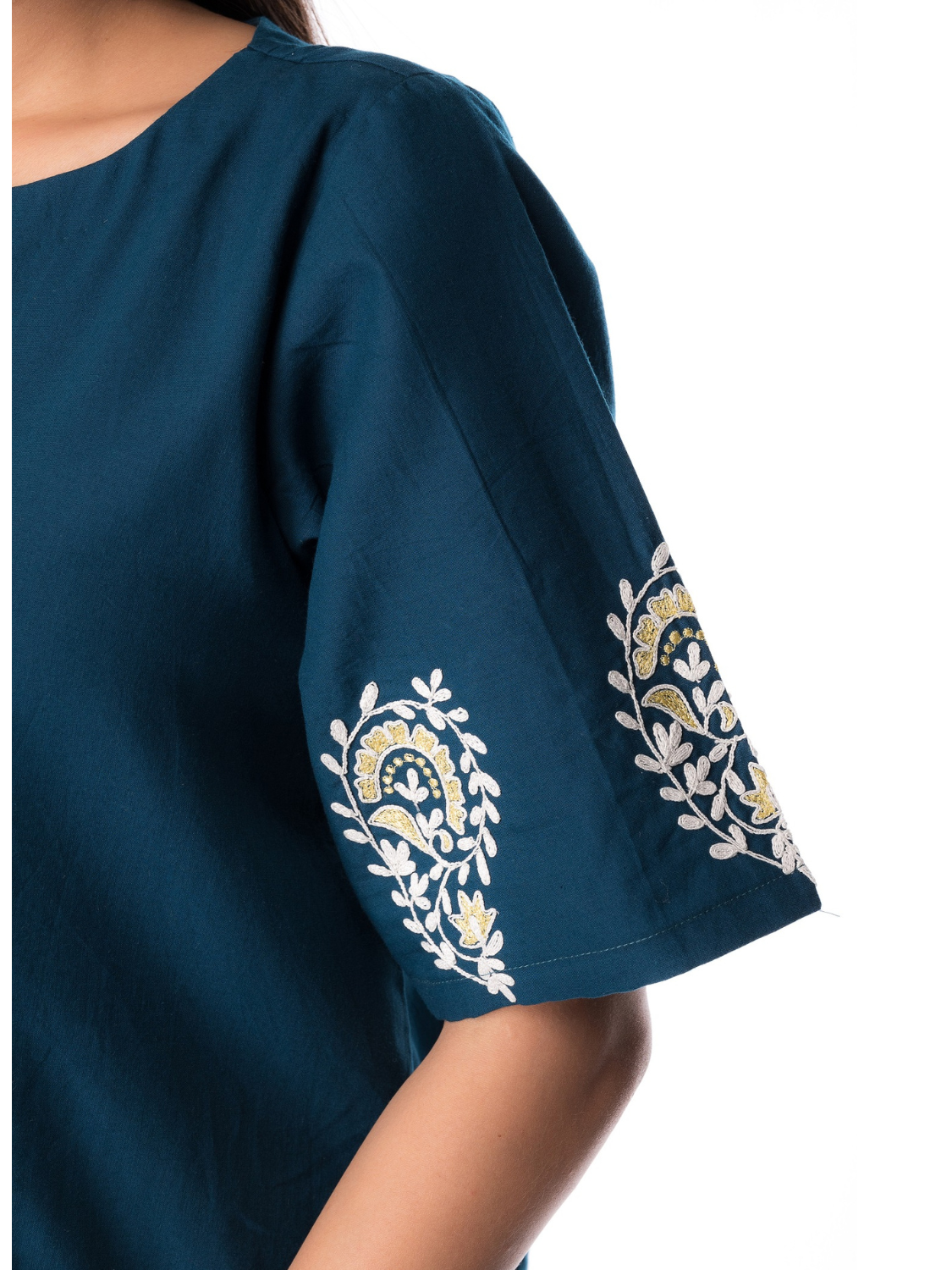 Teal Blue Cotton Embroidered Top for Women – Panchakanya Clothing