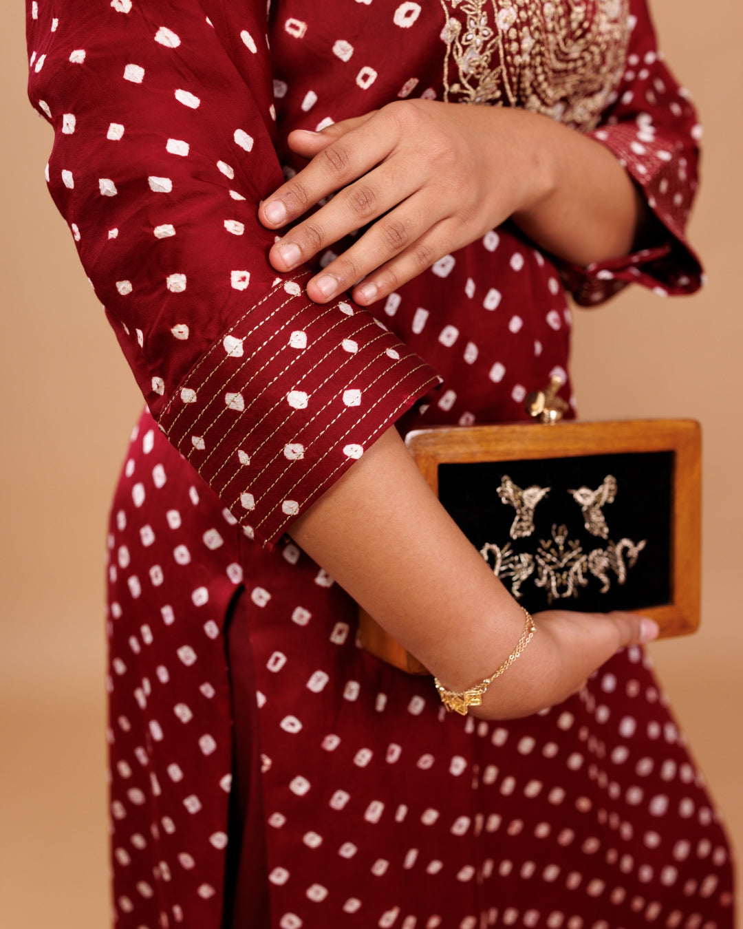 Maroon Bandhani Embroidered Modal Kurta with Pants – Panchakanya Clothing