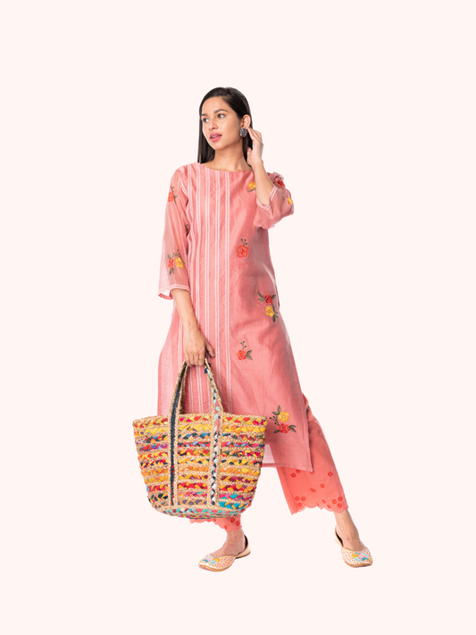 Handmade Chanderi Silk Kurta With Palazzo For Women