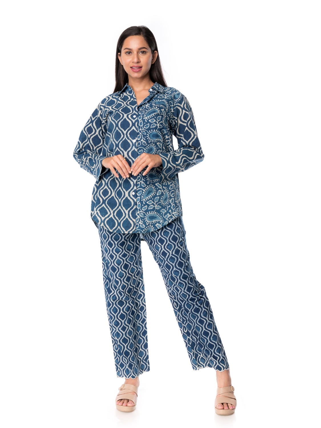 Cotton Hand Block Printed Indigo Co-Ord Set for Women – Panchakanya Clothing