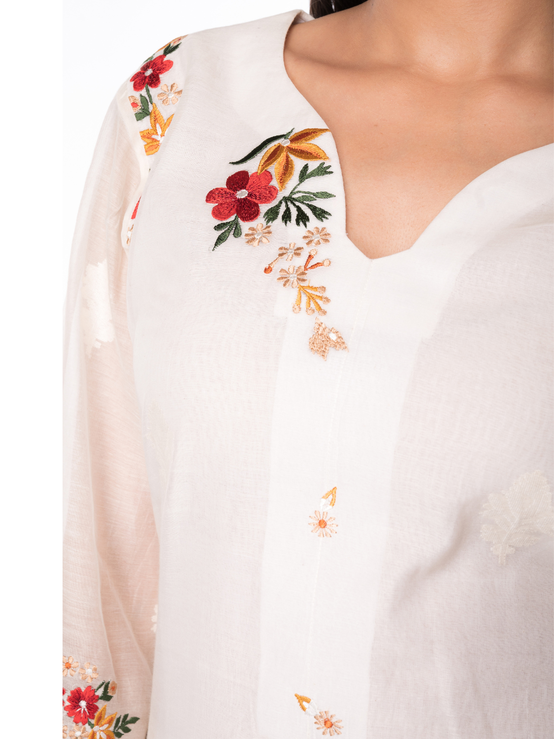 Handloom Off-White Chanderi Silk Kurta For Casual And Ethnic Wear - Panchakanya