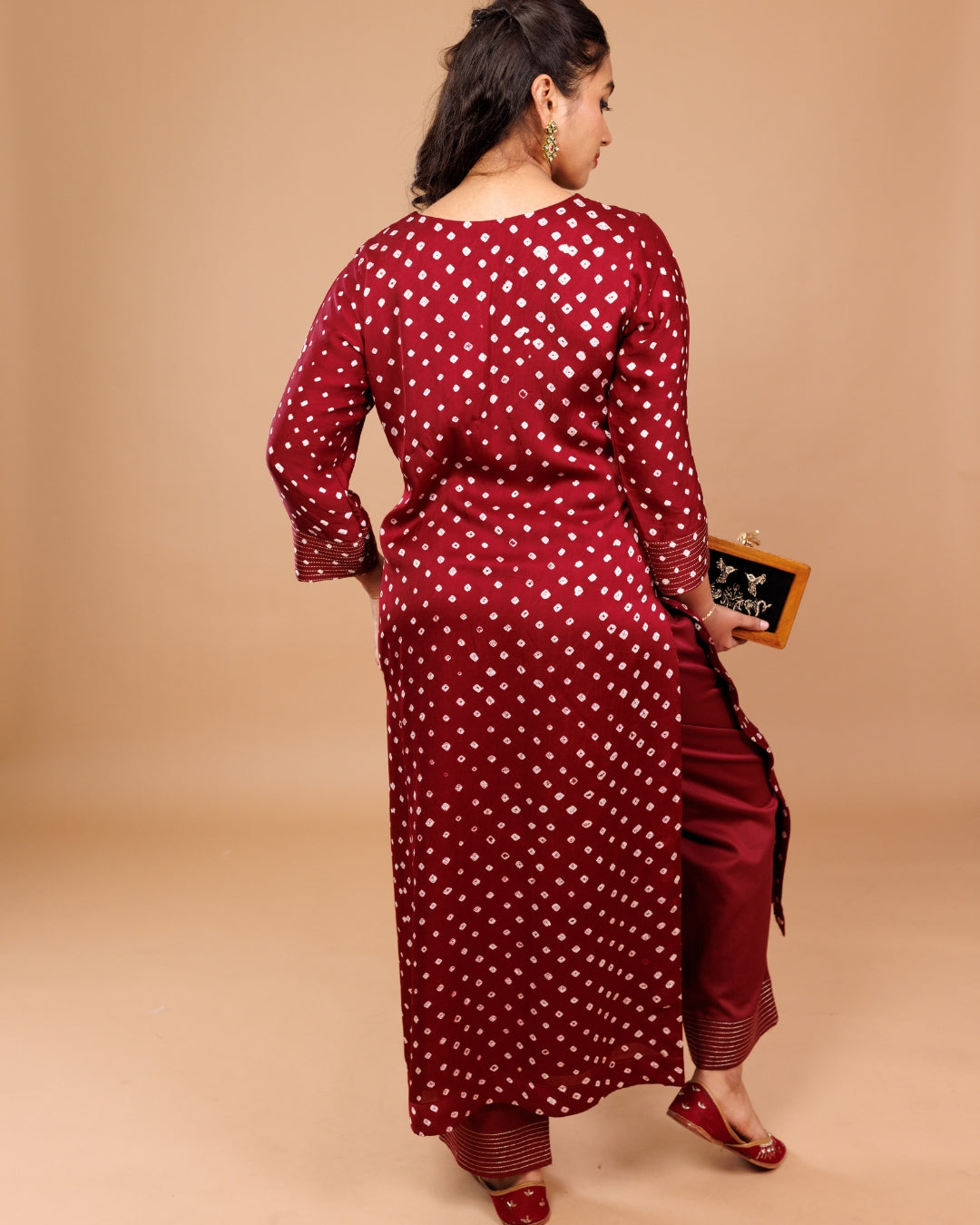 Maroon Bandhani Embroidered Modal Kurta with Pants – Panchakanya Clothing
