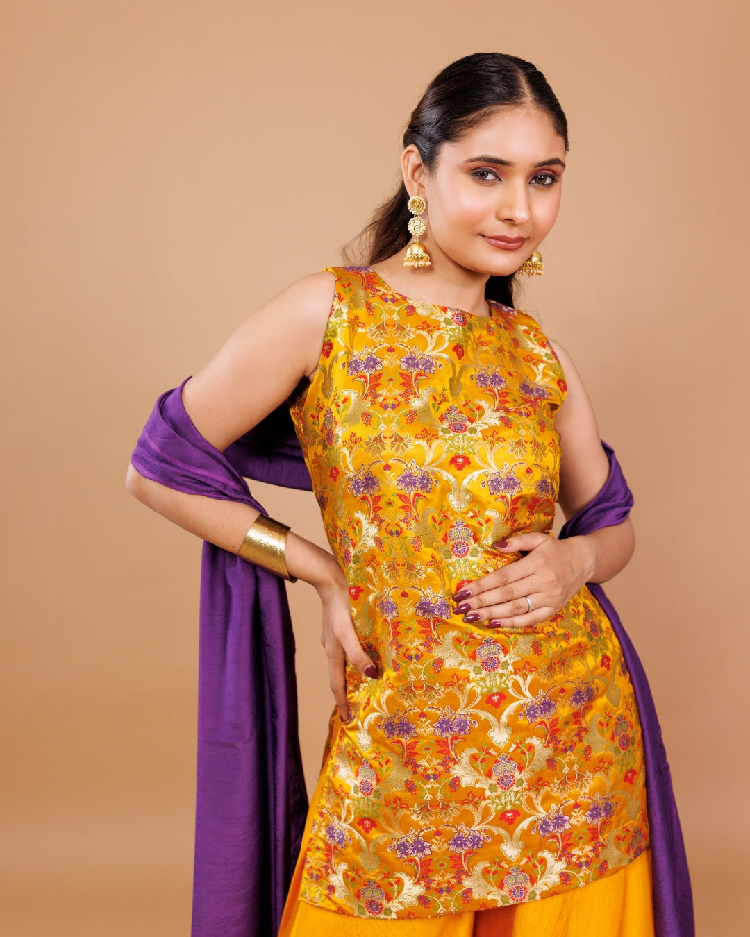 Banarasi Silk Kurta with Opada Sharara and Dupatta – Panchakanya Clothing