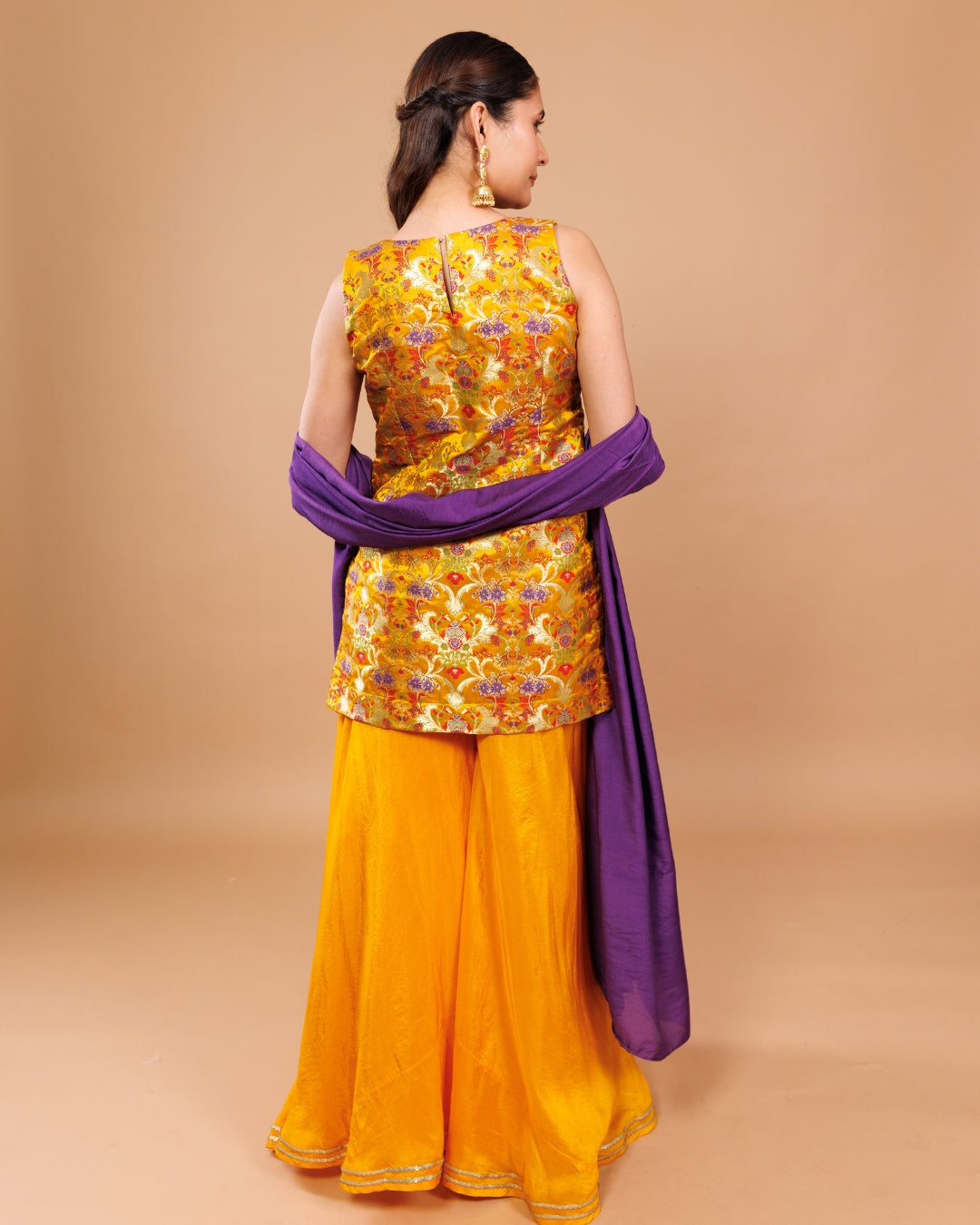 Banarasi Silk Kurta with Opada Sharara and Dupatta – Panchakanya Clothing