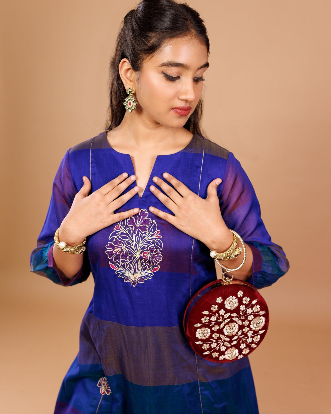 Maheshwari Silk Embroidered Kurta with Pant – Panchakanya Clothing