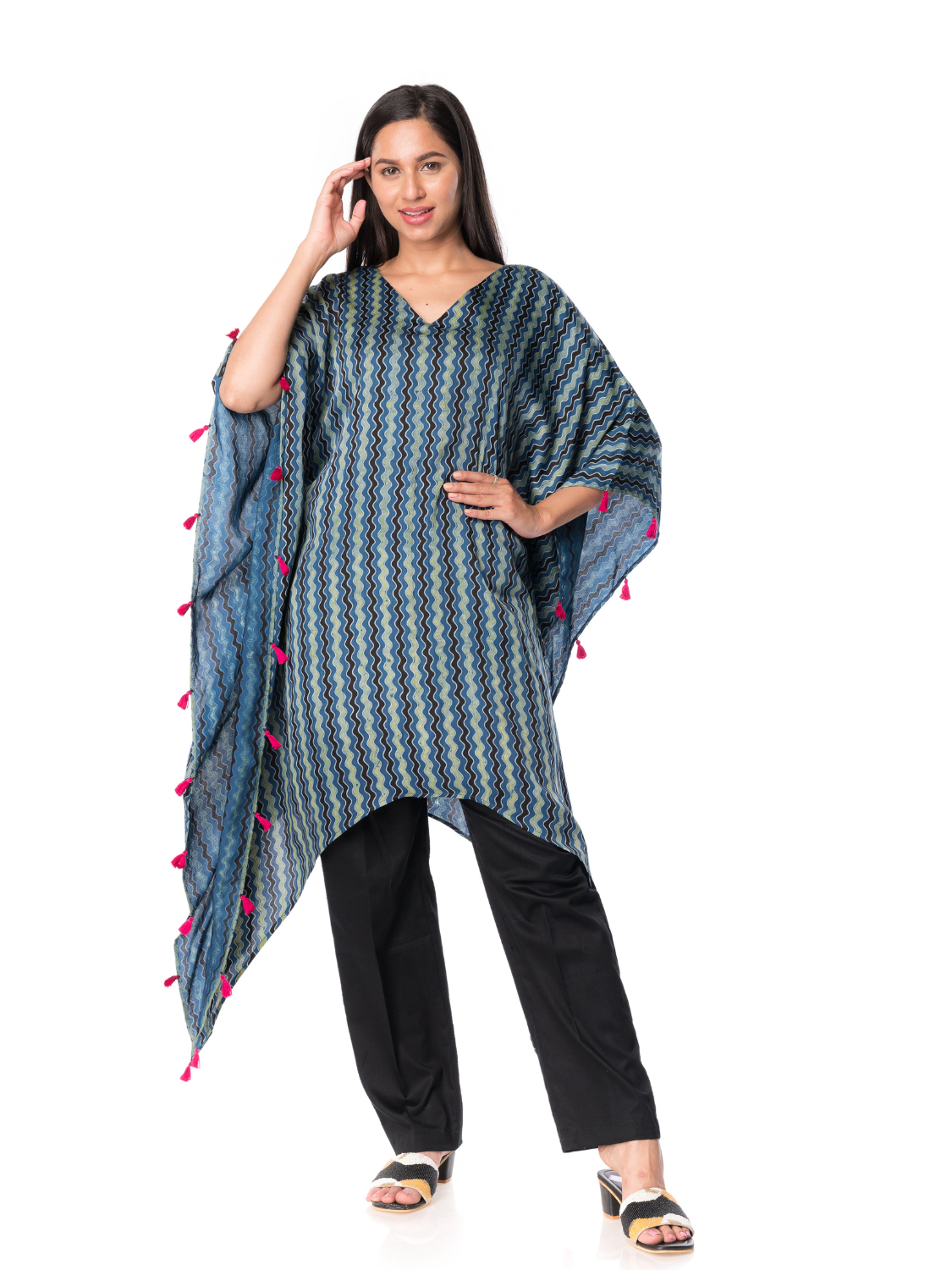 Silk kaftan With Ajrak Print with Pants - Perfect Co-ords Sets For Girls Women