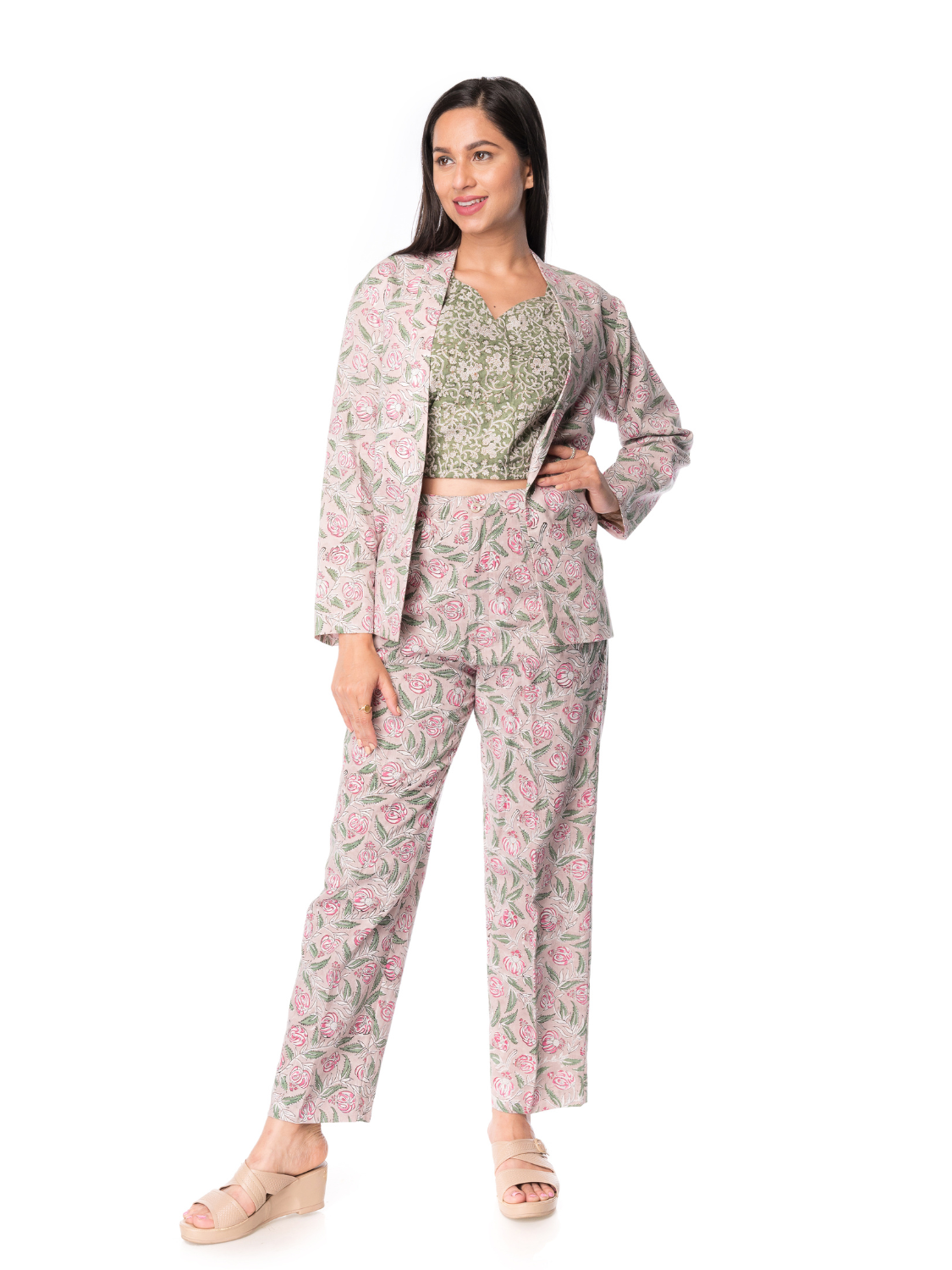 Chic 3-Piece Co-Ord Set: Blazer with Straight-Fit Mid-Rise Trouser – Panchakanya Clothing