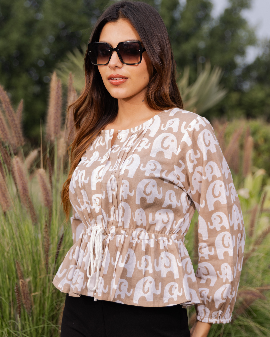 Designer Elephant Print Cotton Top – Comfortable and Stylish Top for Everyday Use