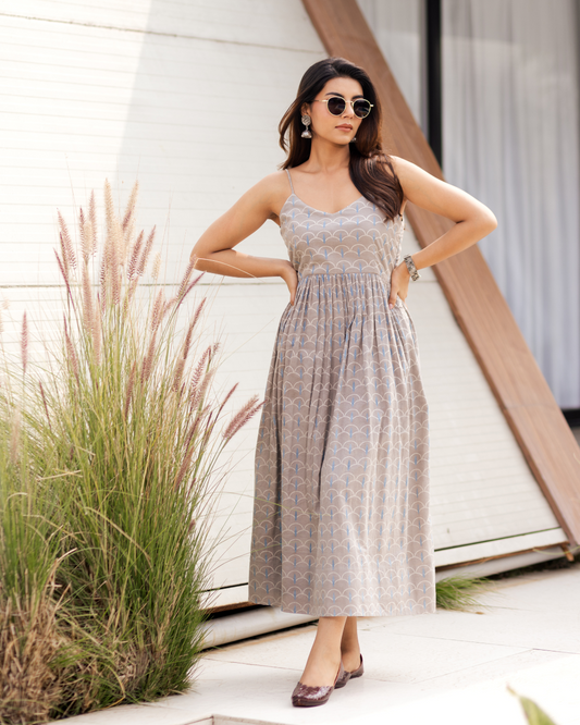 Printed Cotton One-Piece Dress with Braided Stripe Sleeves - Perfect Summer Maxi Dress