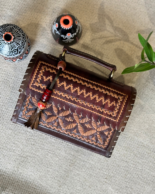 Gujarati Traditional Leather Bag - Kutch print Unique Handbag for Women