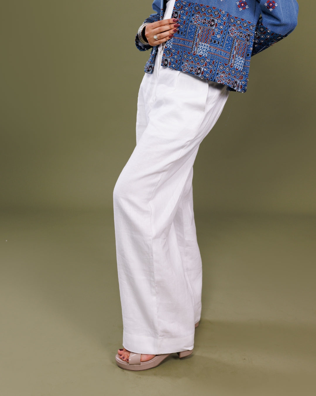 White Pure Linen Wide-Leg Pant | Premium Handloom Bottom Wear | Summer Essential | By Panchakanya