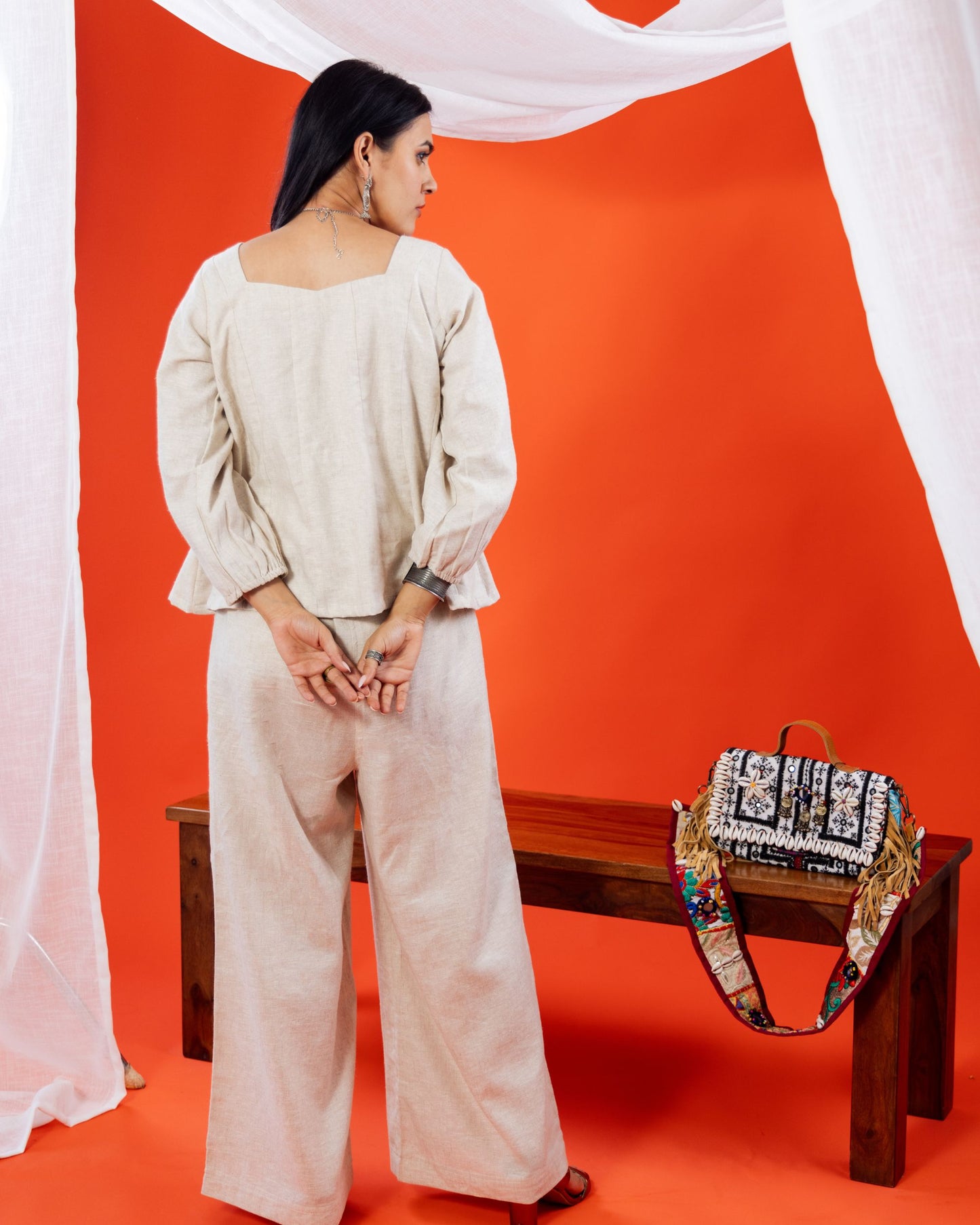 Panchakanya Linen Kali Top for Women with Front Buttons – Sustainable Cotton Linen Long Sleeve White Top | Stylish Summer & Party Wear