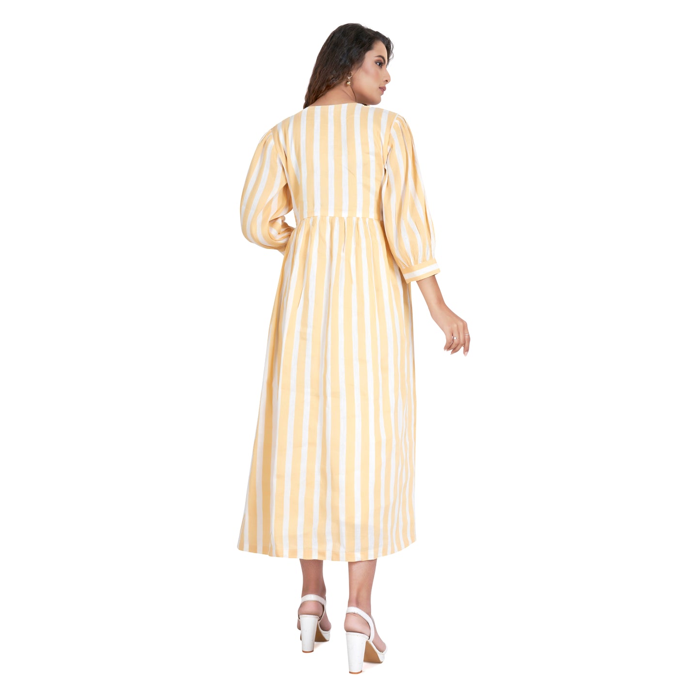 Linen One Piece Yellow And White Colour With Lining