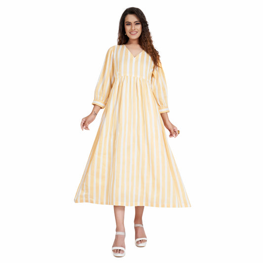 Linen One Piece Yellow And White Colour With Lining