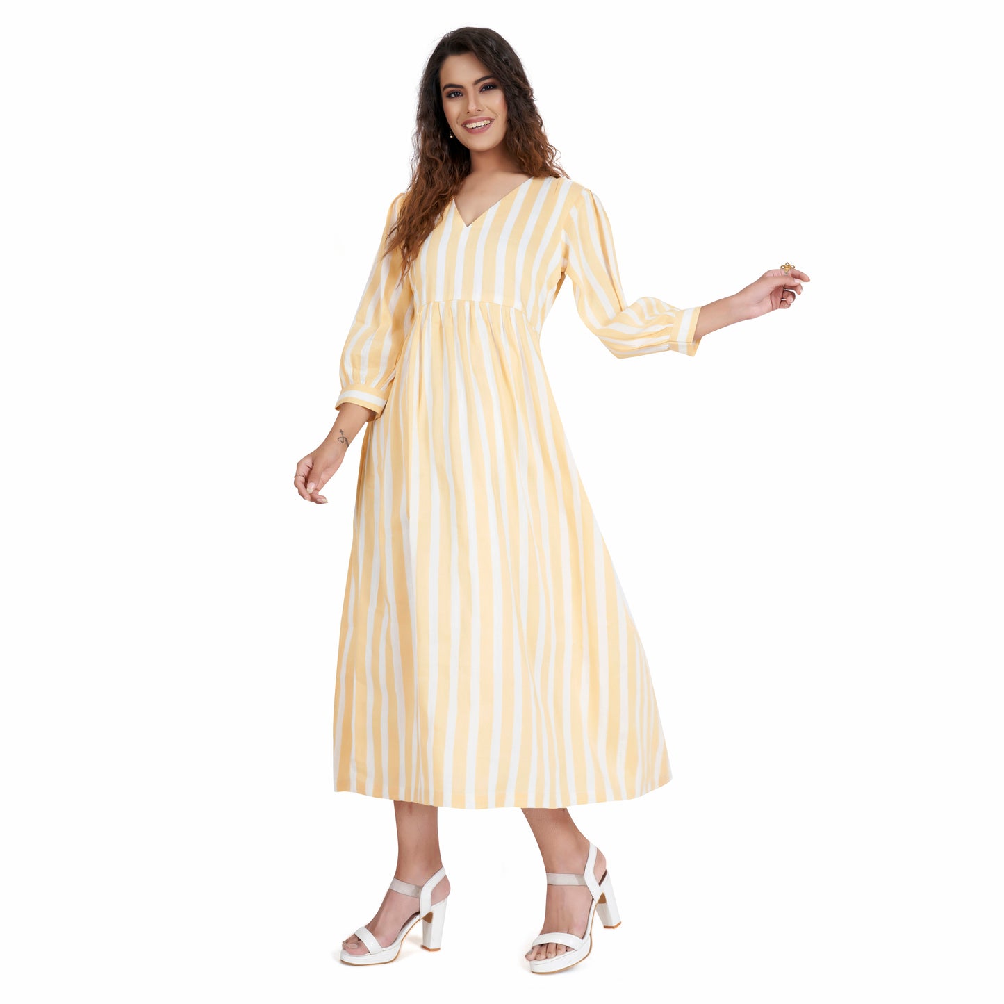 Linen One Piece Yellow And White Colour With Lining