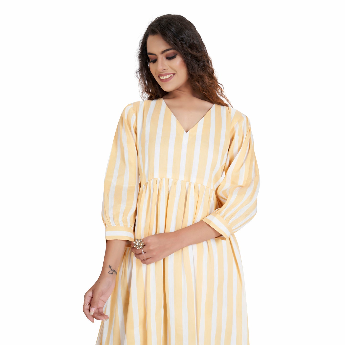 Linen One Piece Yellow And White Colour With Lining