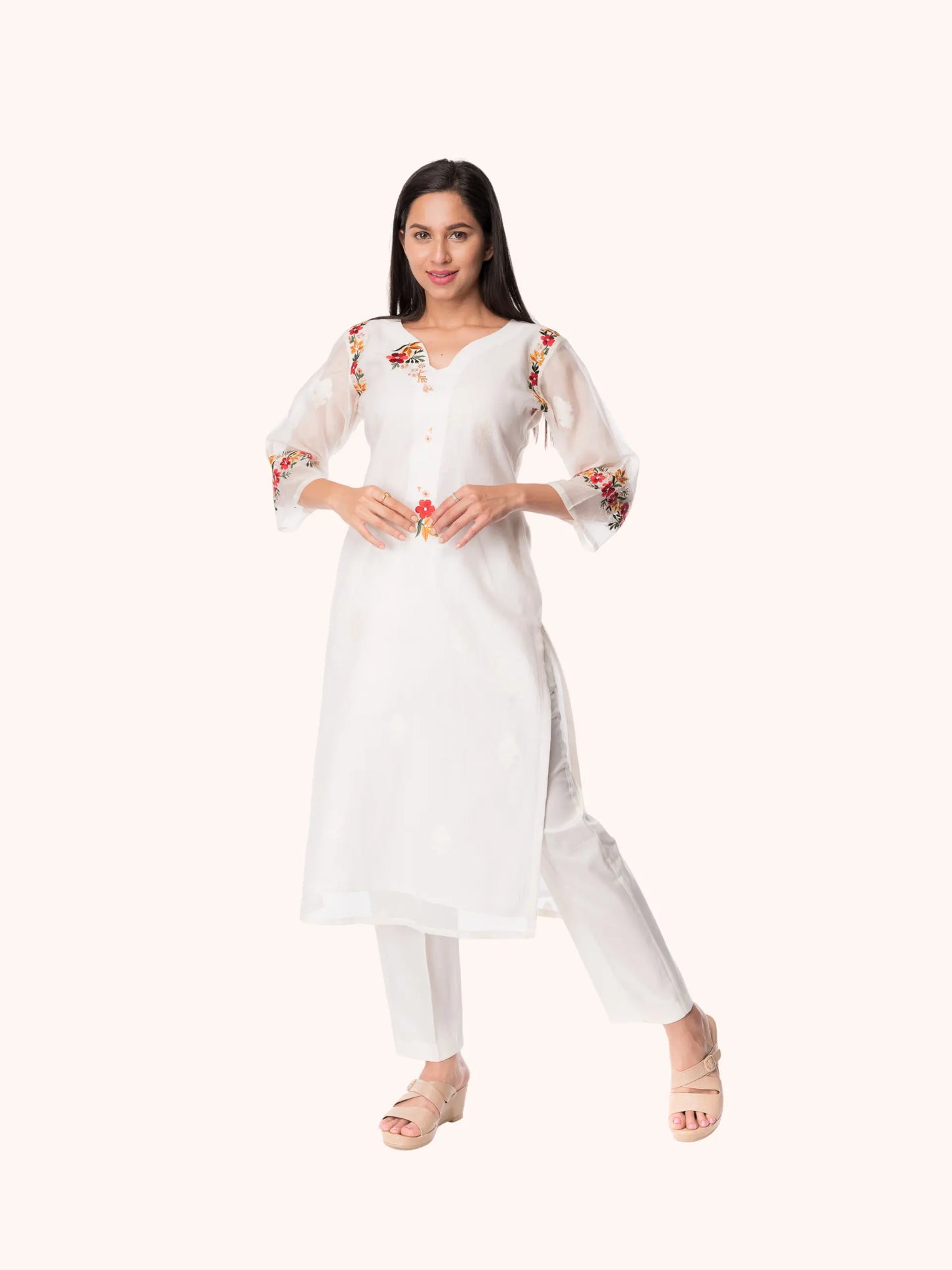 Handloom Off-White Chanderi Silk Kurta For Casual And Ethnic Wear - Panchakanya