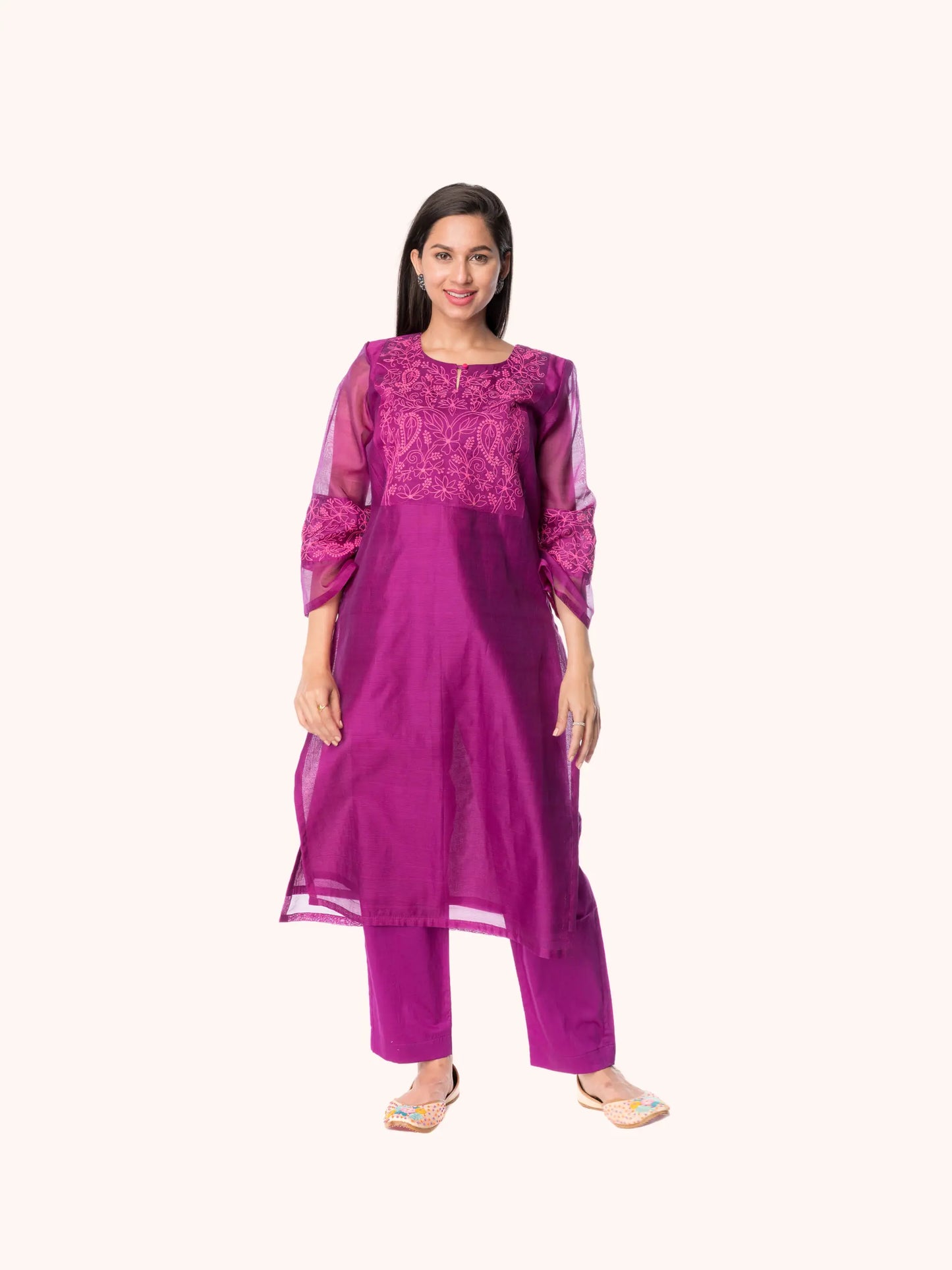 Maheshwari Silk Embroidered Straight kurta