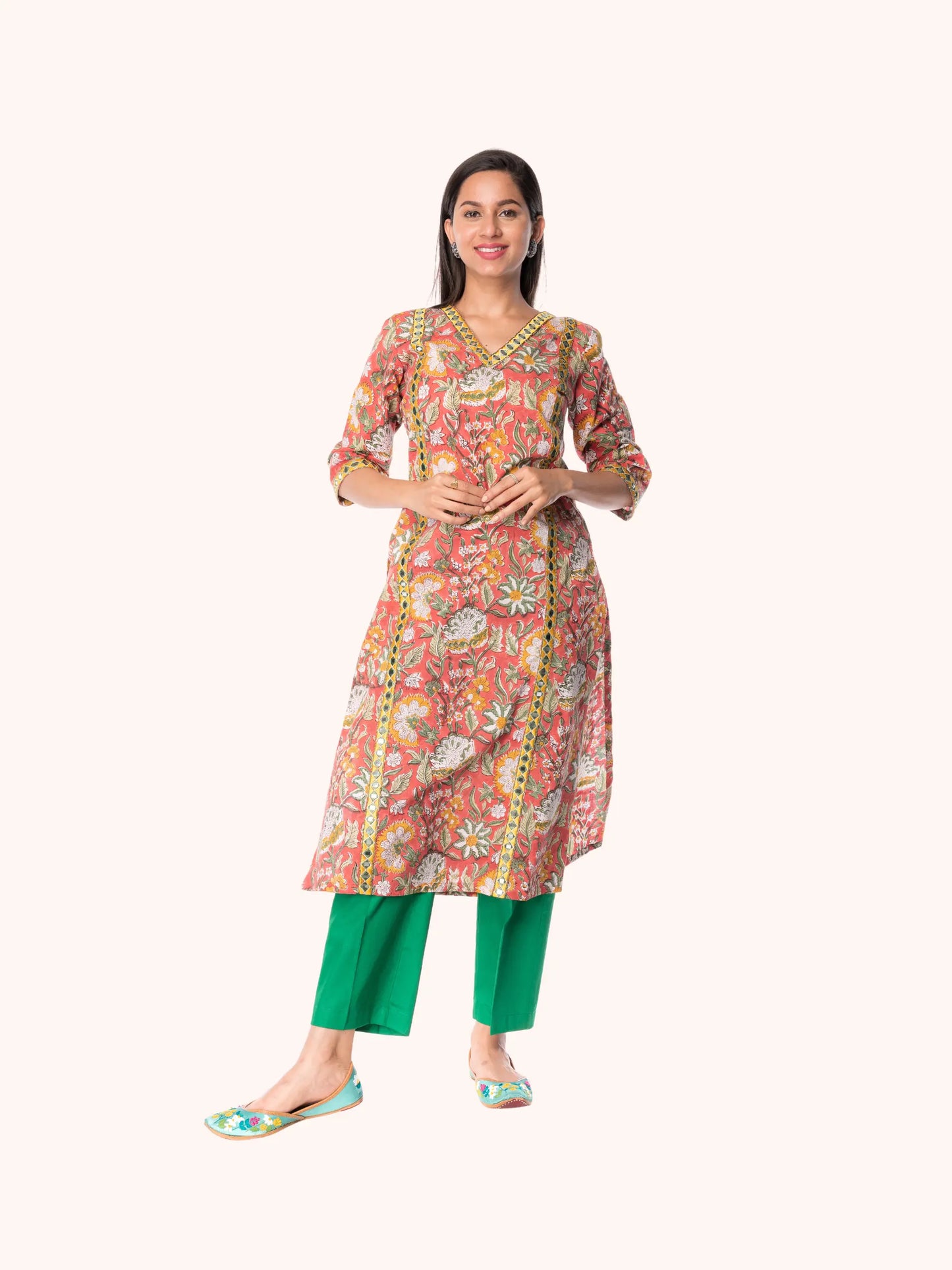 Hand Block Cotton Straight Kurta For Women Girls Ladies - Panchakanya Clothing