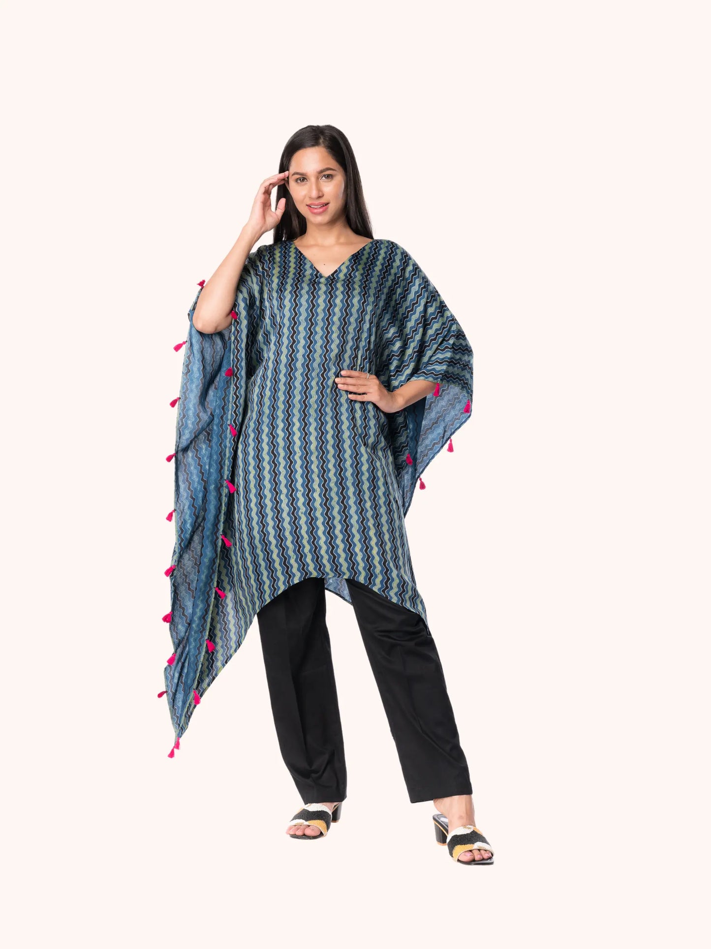 Silk kaftan With Ajrak Print with Pants - Perfect Co-ords Sets For Girls Women