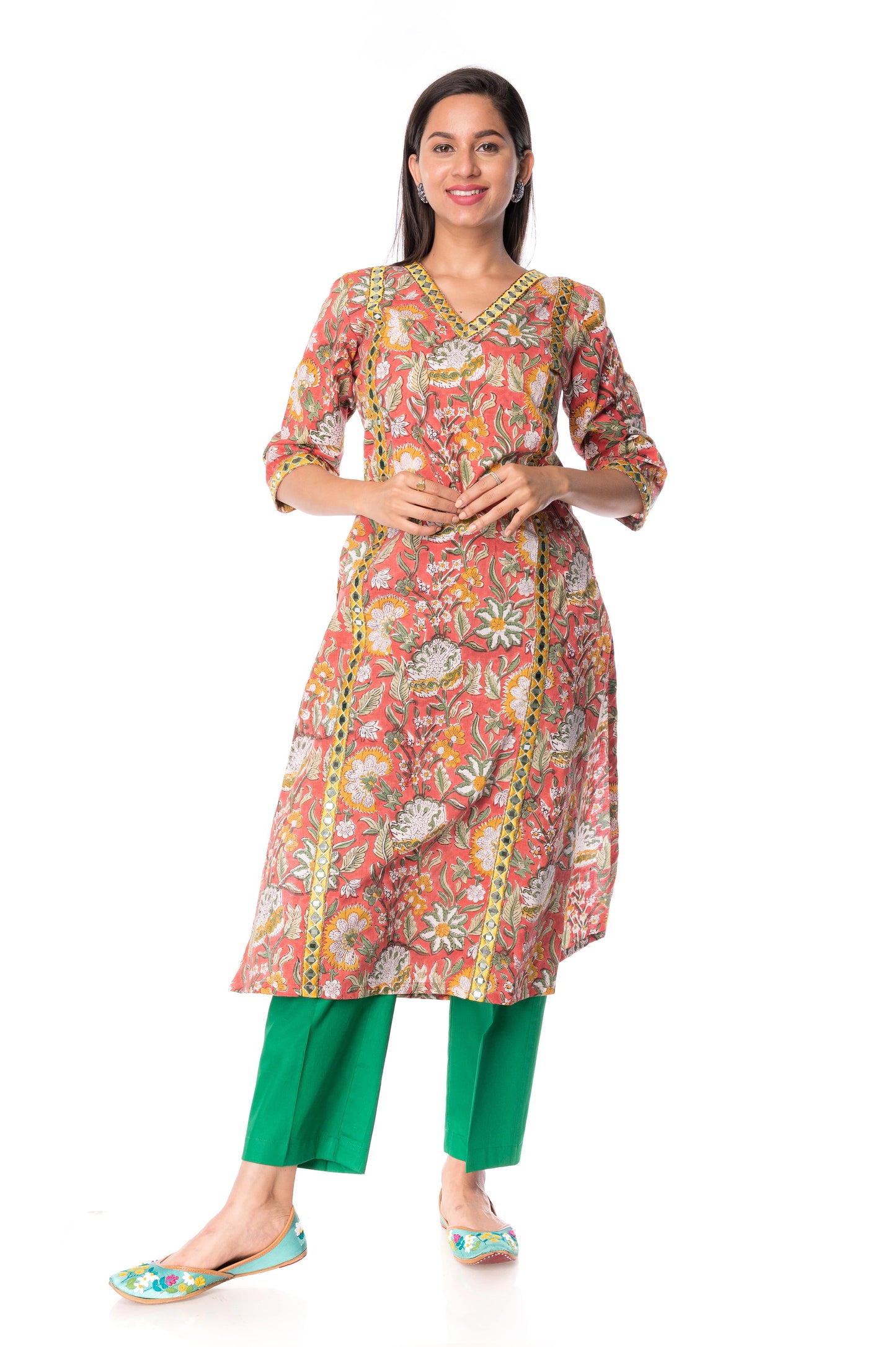 Hand Block Cotton Straight Kurta For Women Girls Ladies - Panchakanya Clothing