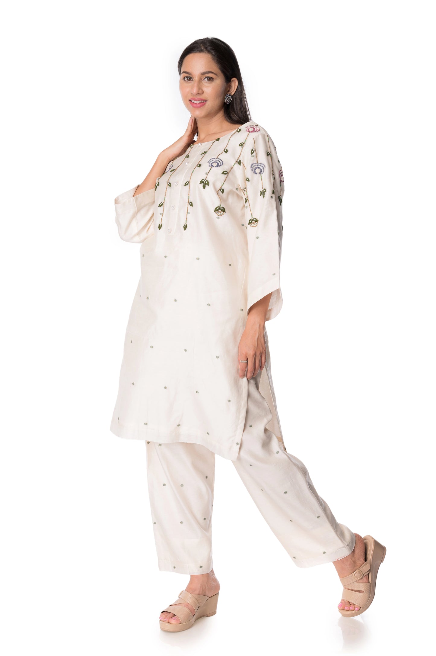 Beautiful Handmade Work Chanderi Silk Kurta Plazo Set - Panchakanya Clothing