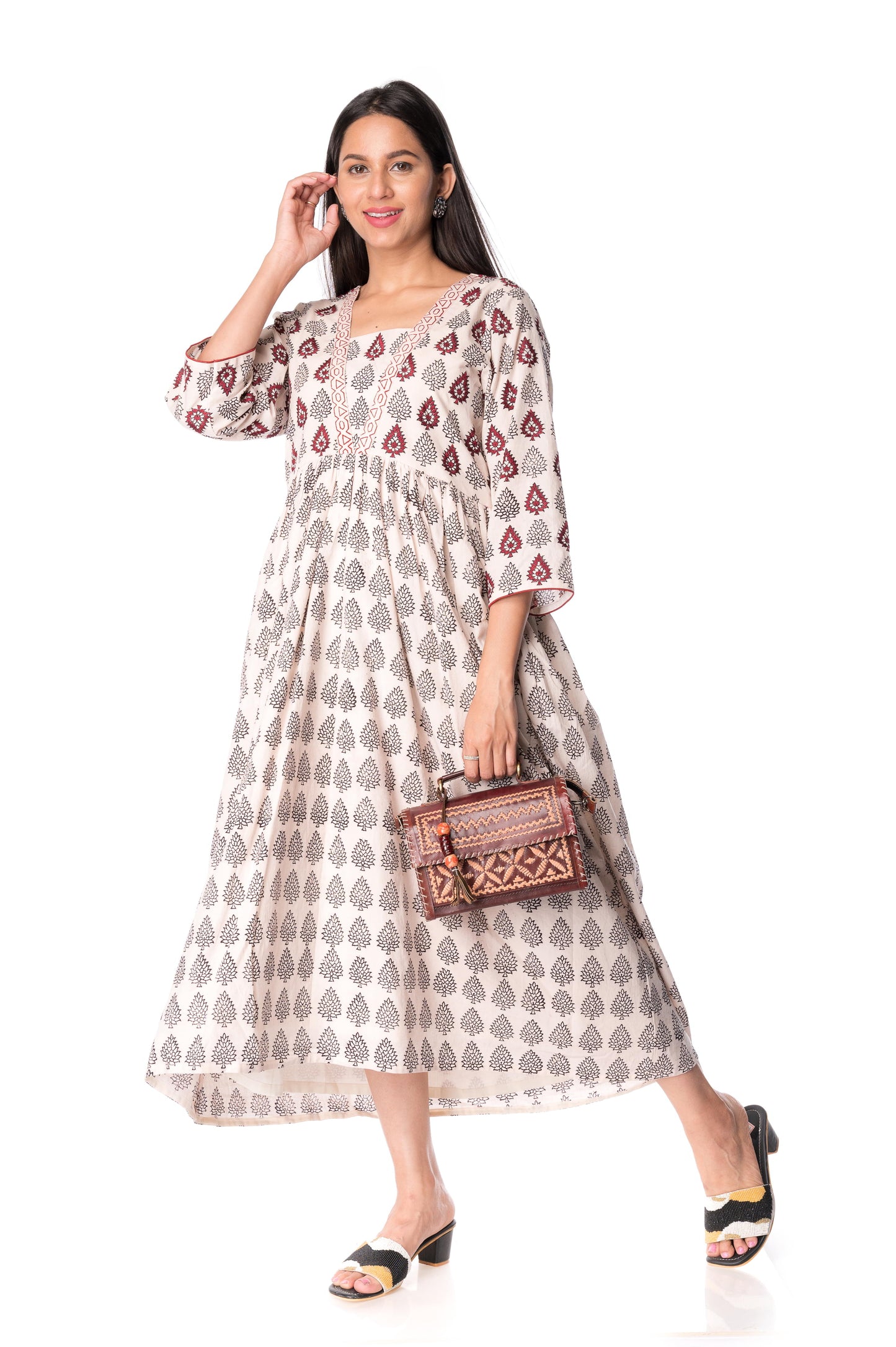 Cotton Handmade Block Kurti With Bagh Print For Ladies - Panchakanya Clothing