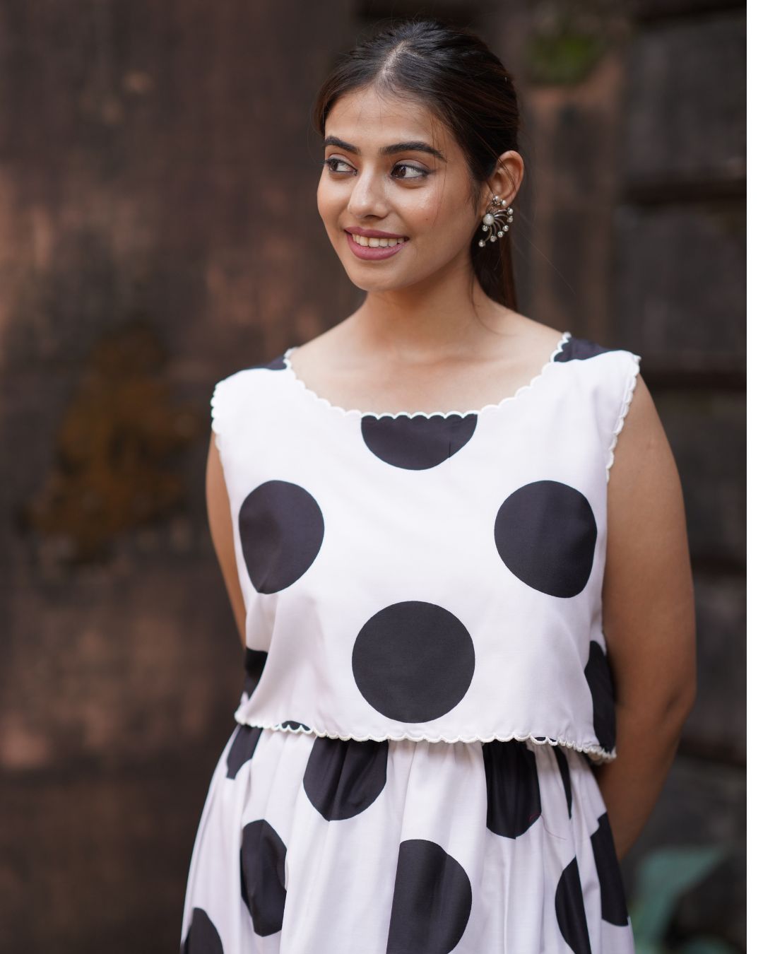 Polka Dot Cotton Top and Skirt Set for Women - Panchakanya Clothing